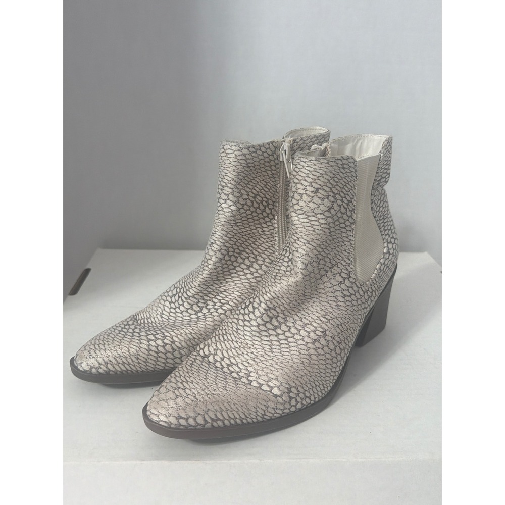 The Limited Kiki Snakeskin Ankle Boots Cream Grey Pointed Toe Block Heel 6.5M